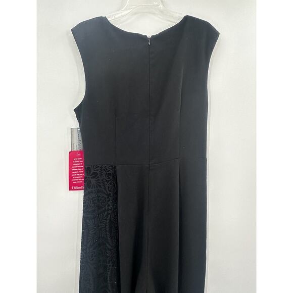 Tahari Arthur S Lavin Size 12p Black Velvet Wide Leg Jumpsuit Black Sparkle Slas - Picture 9 of 16